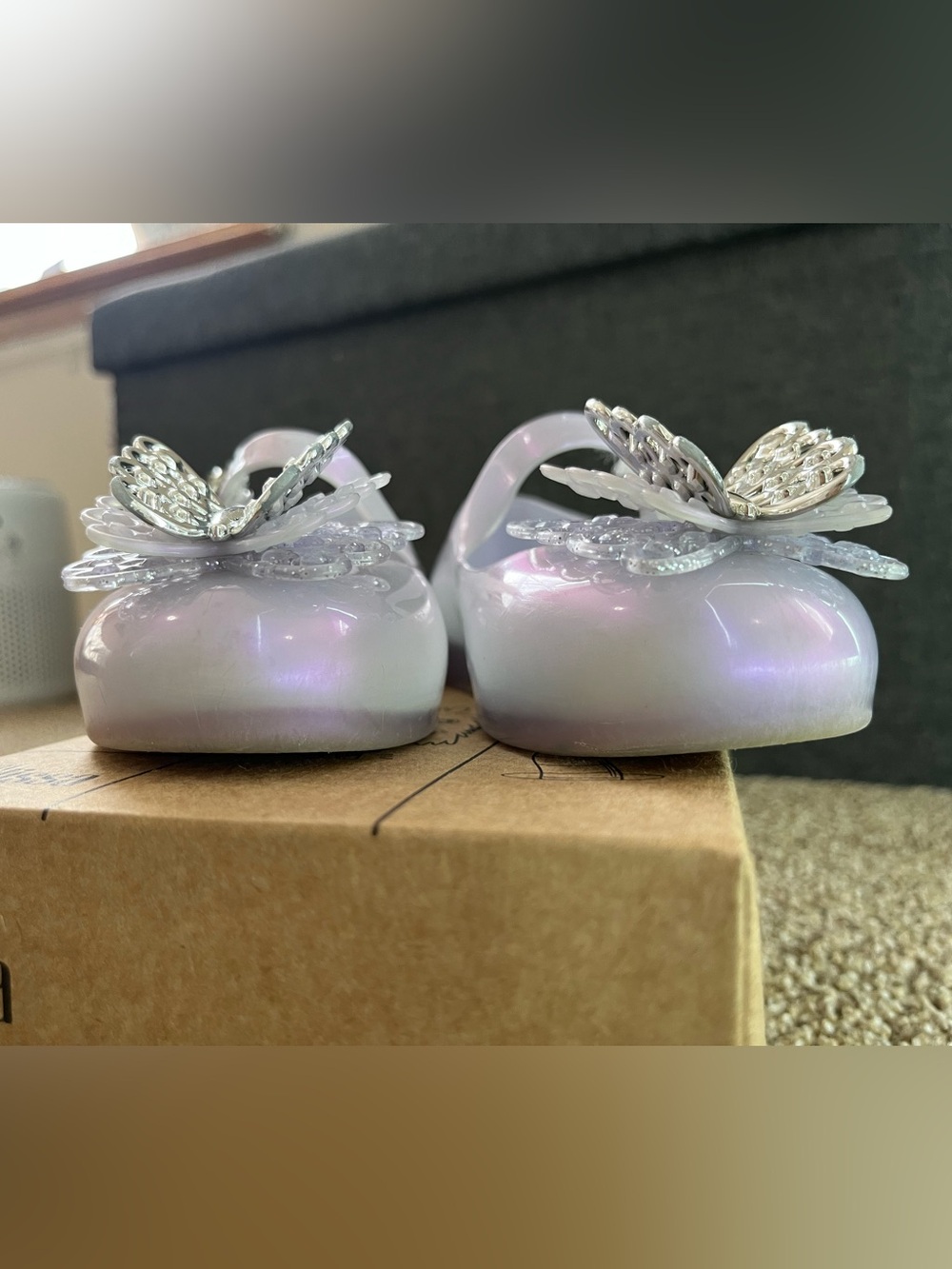 Mini Melissa Iridescent Lavender Mary Janes with Silver Butterfly - Picture 4 of 11